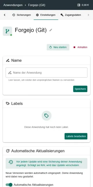 Hosting-Panel auf dem Smartphone