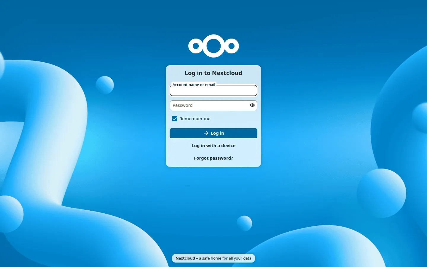 Anmeldemaske von Nextcloud mit Feldern für Kontoname und Passwort